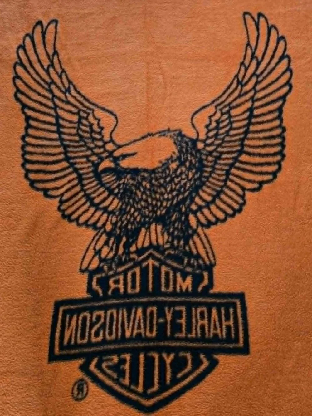 HARLEY DAVIDSON BLANKET BIEDERLACK REVERSIBLE EAGLE BLACK ORANGE 76 X 54 USA